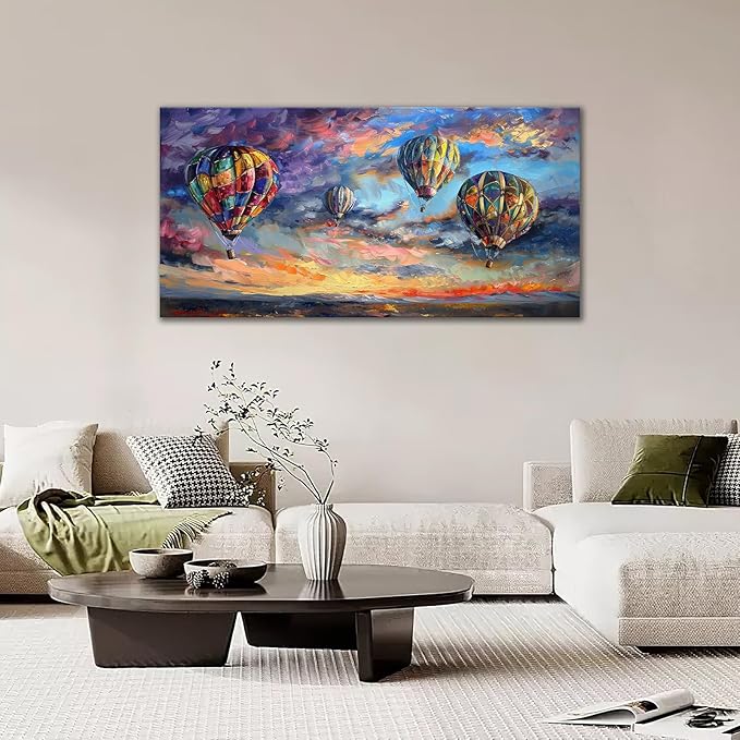 Extra Large Wall Art Hot Air Balloons Canvas Living Room Pictures Framed Prints Colorful Oversize Wall Decor Animal Painting Artwork for Bedroom Dining Home 60"x30"-PurrikoPets