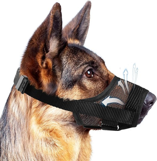 Dog Muzzle, Soft Mesh Muzzle for Large Dog Mouth Guard, Breathable Adjustable Muzzles to Prevent Biting, No Bark Muzzle for Dogs Allow Panting Drinking (Black, L)-PurrikoPets