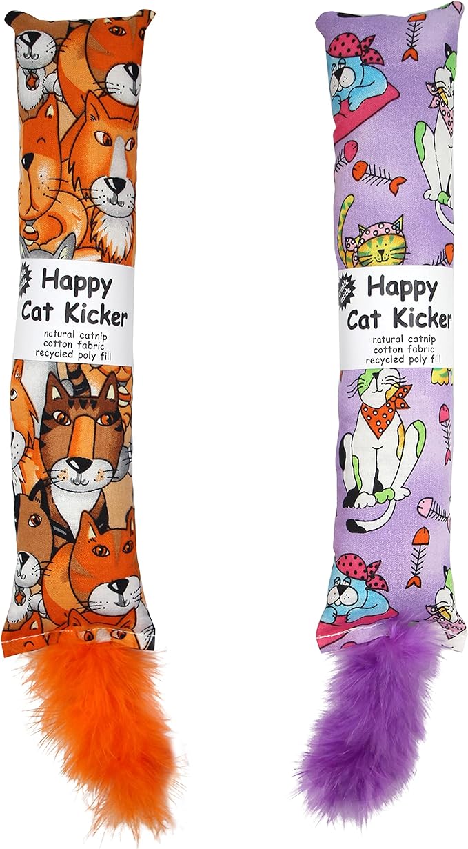 2 Pack Natural Interactive Catnip Cat Kicker with Feathers, Bite Resistant Chew Toy, Crinkle Kicker, Accessories for Indoor Cat-PurrikoPets