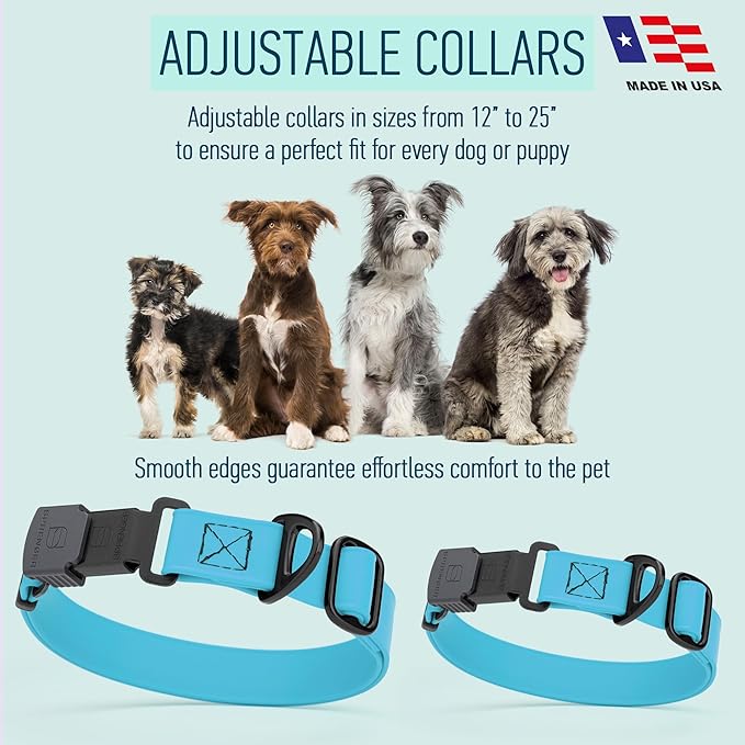 Dogline Biothane Waterproof Dog Collar with Herm Sprenger Stainless Steel Quick Release Buckle – Heavy Duty Tactical Durable Collar for Dogs – Comfortable and Safe Pet Collar, W 1" L 15-25" Sky Blue-PurrikoPets