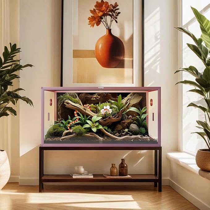 120 Gallon Reptile Terrarium, 48" x 24" x 24" Reptile Enclosure with Sliding Door Top Screen Ventilation,Blue Tongue Skink Tank for Easy Maintenance-PurrikoPets