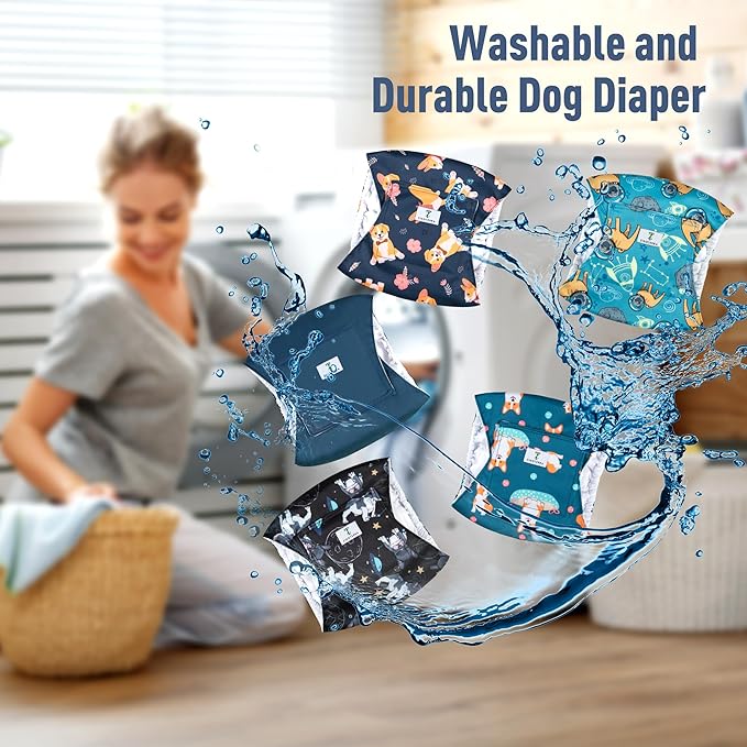 5 Pack Dog Diapers Male,Reusable Leakproof Pet Soft Dog Belly Band Wraps,High Absorbency Male Dog Diaper,Wider Washable Belly Band for Doggy Incontinence and Puppy Training-PurrikoPets