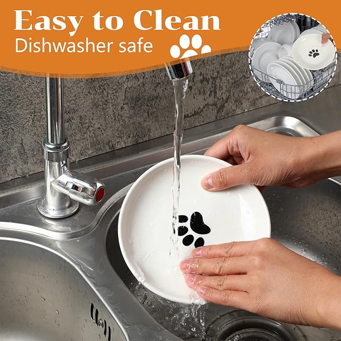 6 Pack Cat Food Bowl, Ceramic Cat Bowls, Anti Whisker Fatigue Cats Bowl Set, 5.9 Inches Shallow Wide Kitten Plates for Food and Water-PurrikoPets