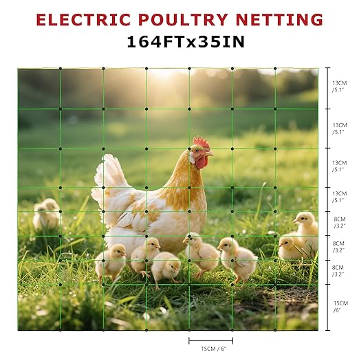 Electric Fence Netting, 164'L x 35.4" H Electric Fence Kit for Livestock, Goat, Dog, Hogs, Double Spiked Portable Electric Poultry Farm Fence, Electric Mesh Fence-PurrikoPets