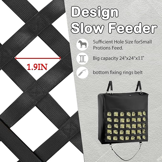 1Pcs Hay Bag for Horse,1200D Oxford Fabric Slow Feed Bags with Front Hay Nets Design and Heavy Duty Zipper Large Top Load Feeding Bag for Horses and Livestock,Black-PurrikoPets