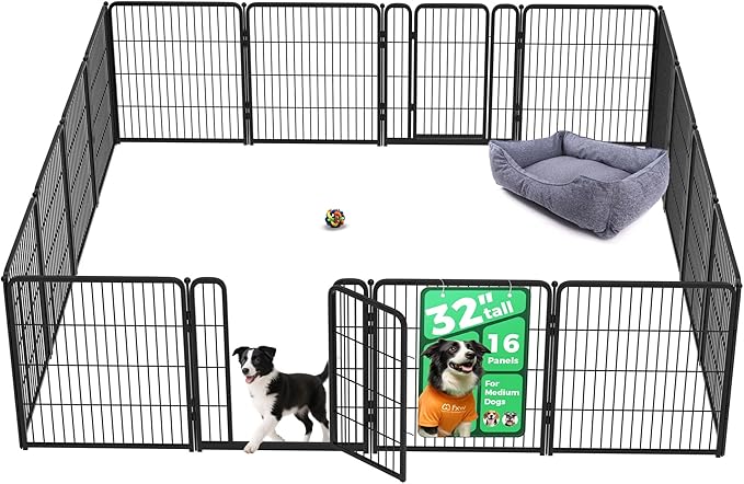FXW Homeplus Unleashed Indoor Dog Playpen - Stress-Free and Safe Play, Heavy Duty 32 Inch 16 Wire Panels Dog Pen for Small and Medium Dogs, Black│Patented-PurrikoPets