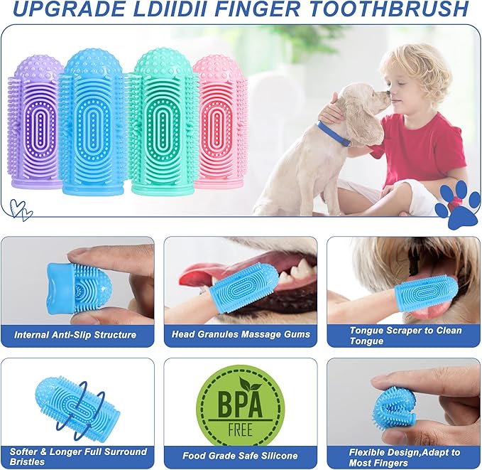 Dog Toothbrush Dogs Tooth Brushing Kit 4 Pack Dog Finger Toothbrush for Dogs Teeth Cleaning& Dental Care,Dogss Tooth Brush Pet Toothbrush-PurrikoPets
