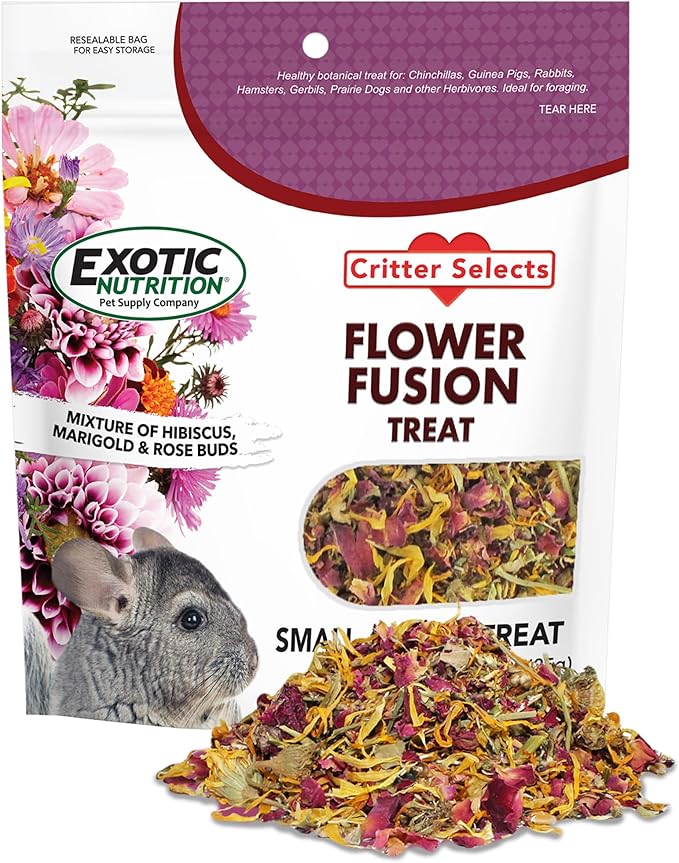 Flower Fusion Treat (1/2 lb) - Healthy Natural Dried Flower Herbivore Treat - Chinchillas, Guinea Pigs, Rabbits, Prairie Dogs, Degus, Hamsters, Rats, Squirrels, Sugar Gliders & Other Small Pets-PurrikoPets