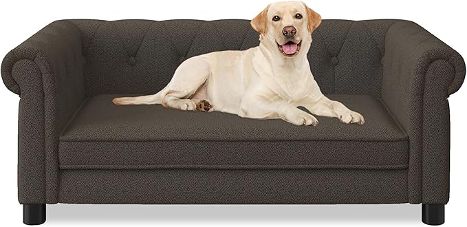Dog Sofa Couch for Medium to Large Dogs, Memory Foam Pet Sofa Couch with Washable Fabric, Durable Elevated Dog Bed with Legs, Removable Cushion for Medium and Large Dogs, Dark Brown-PurrikoPets