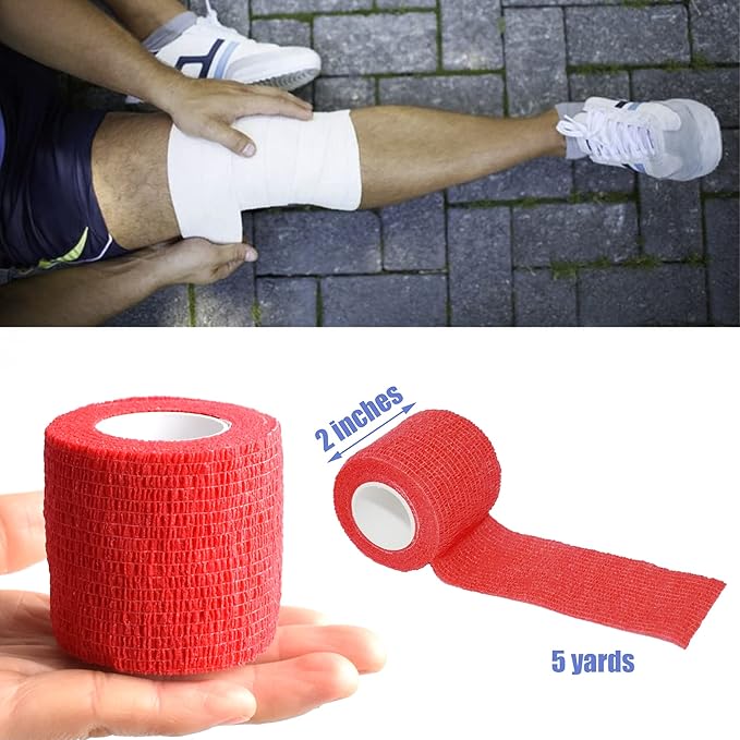 9 Pack 2" x 5 Yards Self Adhesive Bandage Wrap Self Stick Wrap for Ankle, Wrist, Finger, Sports, Breathable Cohesive Vet Tape for Pets (Red)-PurrikoPets