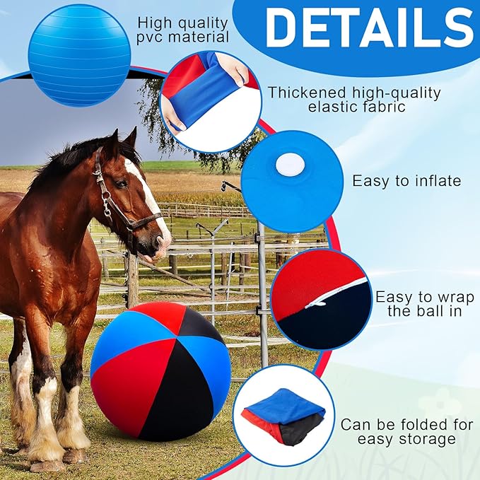30inch Giant Herding Ball with Cover Anti Burst Ball Please Watch VCR for How to Inflation Horse Toys for Horses Stall Entertainment Play, Pump Included(Stylish)-PurrikoPets