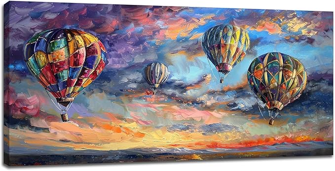 Extra Large Wall Art Hot Air Balloons Canvas Living Room Pictures Framed Prints Colorful Oversize Wall Decor Animal Painting Artwork for Bedroom Dining Home 60"x30"-PurrikoPets