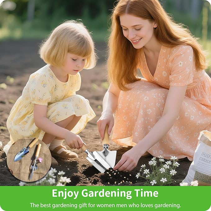 Garden Tool Set, 2 Pieces Stainless Steel Heavy Duty Garden Tools, Garden Kit with Ergonomic Wooden Handle, Durable Garden Tools for Gardening, Gardening Gifts for Women-PurrikoPets