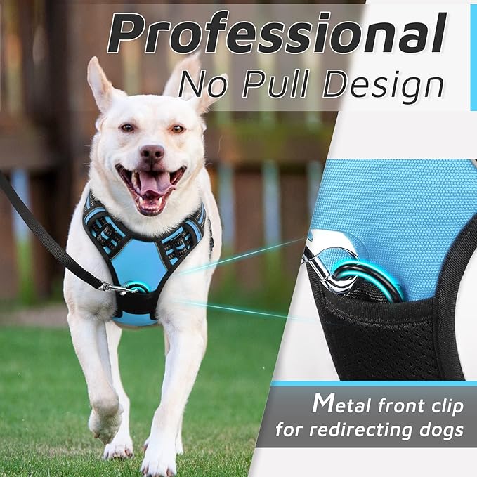 Eagloo Dog Harness Medium Sized Dog, No Pull Service Vest with Reflective Strips and Control Handle, Adjustable and Comfortable for Easy Walking, No Choke Pet Harness with 2 Metal Rings, Sky Blue, M-PurrikoPets