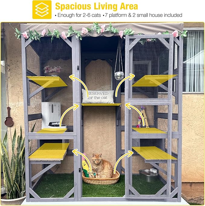 Aivituvin Catio Outdoor Cat Enclosure Large Cat House for Mulitiple Cats Walk in Kitty Cage with Tarp Roof 70"-PurrikoPets