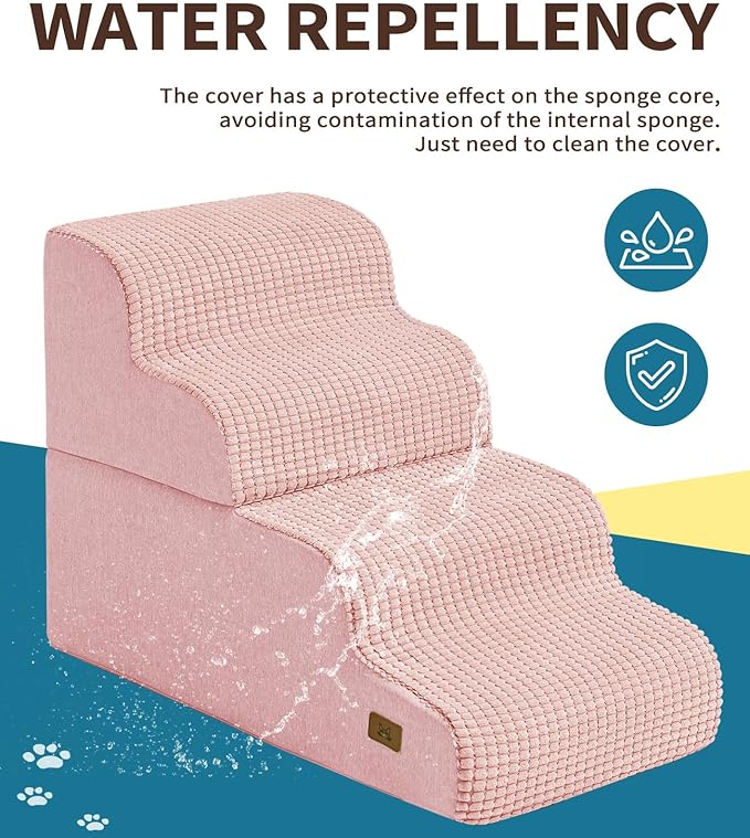 Dog Step for Bed, Dog Stair 4-Step 35D Pet Stair 19.7" H for High Bed or Sofa Non-Slip Balanced Pet Step Indoor, Pink-PurrikoPets