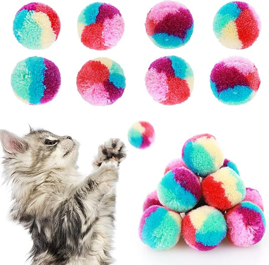 1.2 in Colorful Cat Pom Pom Ball Toys, 20 Pcs Rainbow Cat Toy Balls Soft Plush Cat Ball Interactive Training Ball for Indoor Cats & Kittens-PurrikoPets