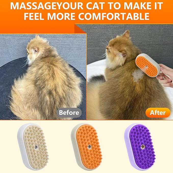 4 in 1 Cat Steam Brush for Shedding, Rechargeable Pet Steam Groomer Brush, Massage, Cleaning, Shedding & Combing Multifunctional Hair Removal Comb for Cats Dogs (Cream color)-PurrikoPets