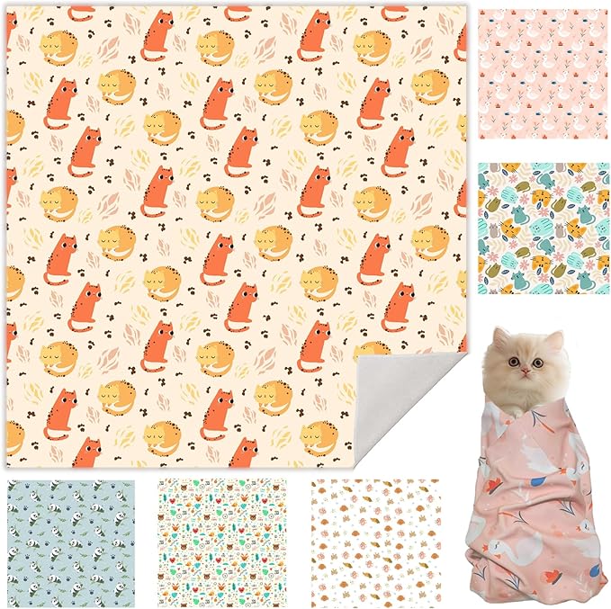 21.7" Cat Grooming Wrap, Cat Wrap for Cutting Nails, Self-Adherent Fabric Wrap for Cats, Cat Burrito Wrap Anti-Scratch, Anti-Escape, Multifunctional Swaddle Wrap Pet Tool (Orange Kitten, Large)-PurrikoPets