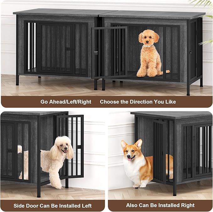 EasyCom 31.5" Small Dog Crate Furniture, Chew-Resistant Dog Crates for Small and Medium Dogs, Dog Kennel Furniture Indoor with 2 Doors and 3.94" Raised Feet, as TV Stand, End Table, Crate Table-PurrikoPets