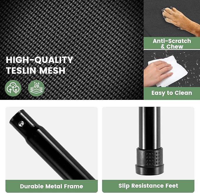 Elevated Dog Bed for Outdoor, Medium Raised Dog Cot with Washable Mesh, Cooling Pet Cot Chew Proof for Outside Camping, 32"x25" Black-PurrikoPets