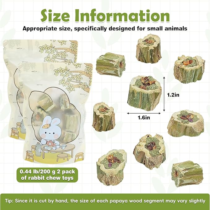 Fhiny Rabbit Chew Toys Natural Baked Papaya Wood Bunny Molar Treats Contain Alfalfa Grass Apple Carrot and Purple Sweet Potato Filling for Hamsters Guinea Pigs Chinchillas Teeth Grinding(0.44 lb)-PurrikoPets