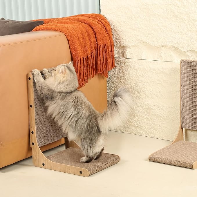 2-Pack Cat Scratching Board, 19.7'' Tall Cardboard L Shape Vertical Cat Scratchers for Indoor Cats, Cat Scratching Post for Wall and Couch, Medium-PurrikoPets