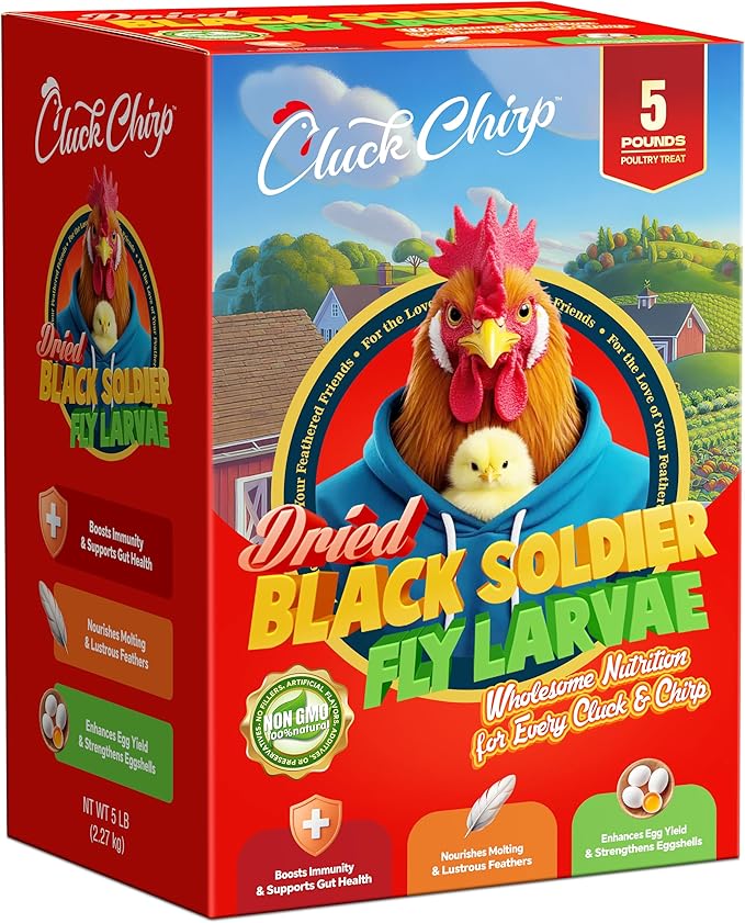 Dried Black Soldier Fly Larvae, Non-GMO, Natural Chicken Treats & High-Protein Poultry Snacks for Backyard Chickens, Laying Hens & Ducks, 5 lb Box-PurrikoPets