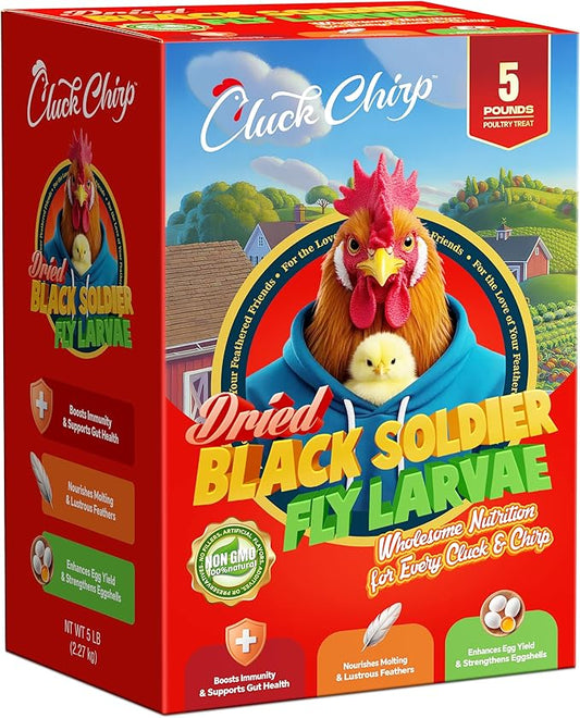 Dried Black Soldier Fly Larvae, Non-GMO, Natural Chicken Treats & High-Protein Poultry Snacks for Backyard Chickens, Laying Hens & Ducks, 5 lb Box-PurrikoPets