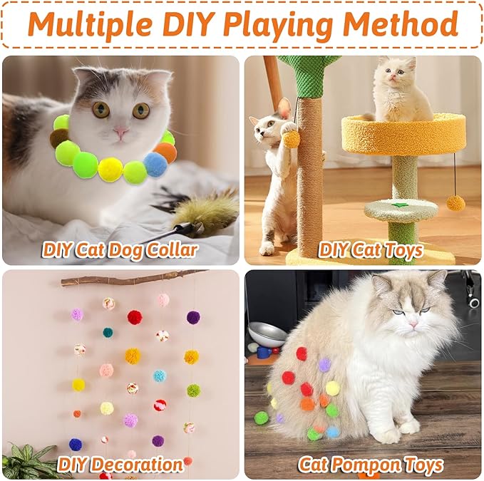 50 Picecs 1 Inch Cat Toys Balls Kitten Cat Pom Pom Balls Soft Cats Puff Ball Toys Rolling Interactive Fuzzy Cats Toy Ball Play Toy for Exercise, Creative Crafts Decorations Assorted Color-PurrikoPets
