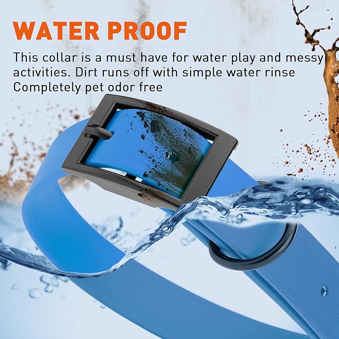 Dogline Biothane Waterproof Dog Collar Strong Coated Nylon Webbing with Black Hardware Odor- Proof for Easy Care Easy to Clean High Performance Fits Small Medium or Large Dogs, Cerulean Blue-PurrikoPets