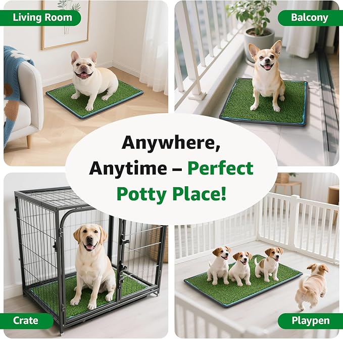 Dog Grass pad with Tray,29”x 18” Indoor Dog Potty with 2 Packs Replacement Artificial Fake Grass-5 Packs Disposable Puppy Pads,for Puppy Training Apartment,Apartment Use-PurrikoPets