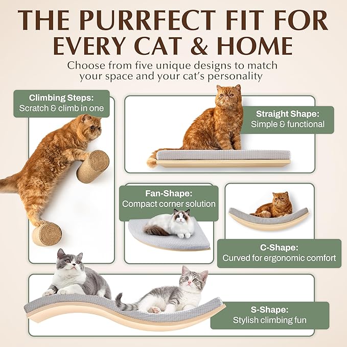 Extra Large 23.6”x12.6” CALLICO HAVEN- Stylish Cat Wall Shelves with Cushion, Modern Wall-Mounted Cat Tree Furniture, Window Cat Shelf & Perch, Sturdy/Hidden Mounts, Washable Cover - Flat Shape-PurrikoPets