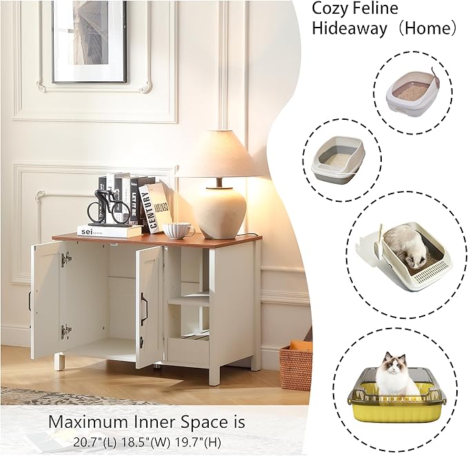 31.9'' Small Cat Litter Enclosure,Adjustable Shelf for Dog Proof and Storage,Locks Added for cat,Cat Litter Collector,Small Indoor Cat House,Grey-PurrikoPets