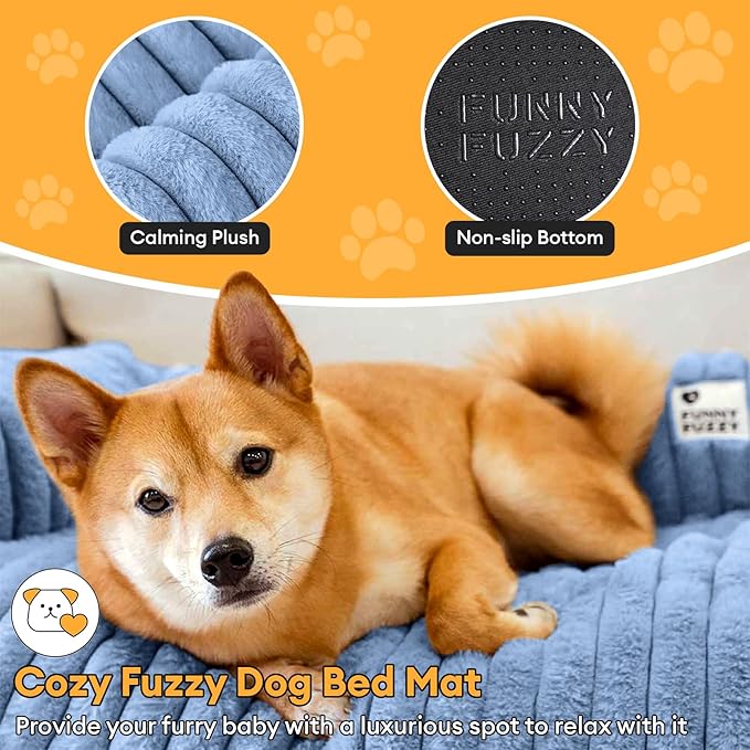FUNNY FUZZY Pet Couch Cover for Sofa, Calming Dog Bed for Couch, Fluffy Plush Dog Couch Mat for Furniture Protector for Medium Dogs and Cats, 33×28 in, Blue-PurrikoPets