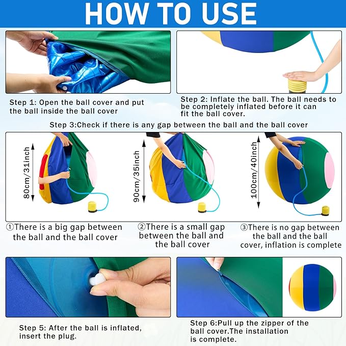 40inch Giant Herding Ball with Ball Cover Anti Burst Please Watch VCR for How to Inflation Horse Toys for Horses Stall Entertainment Play, Pump Included (Mixed Color,Classic)-PurrikoPets