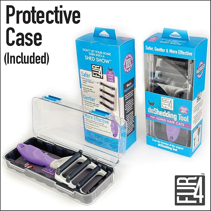 FUR4 deShedding Tool for Long Hair Cats - Innovative Cat Grooming Brush with 4 Composite Carbon Fiber Edges for Effective Fur Removal - Cat Hair Deshedder Brush for a Comfortable Grooming Experience-PurrikoPets