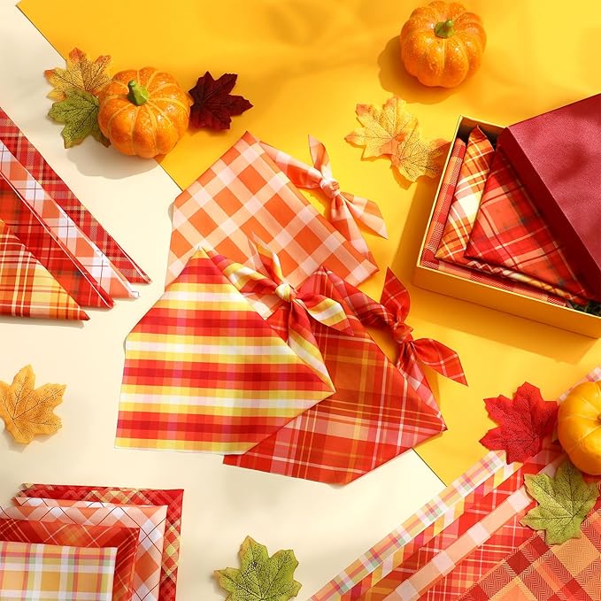 100 Pieces Fall Dog Bandanas Bulk Plaid Bandanas for Dogs Autumn Thanksgiving Soft Doggie Bibs Adjustable Triangle Scarves for Small Medium Large Pet Fall Autumn Costume-PurrikoPets