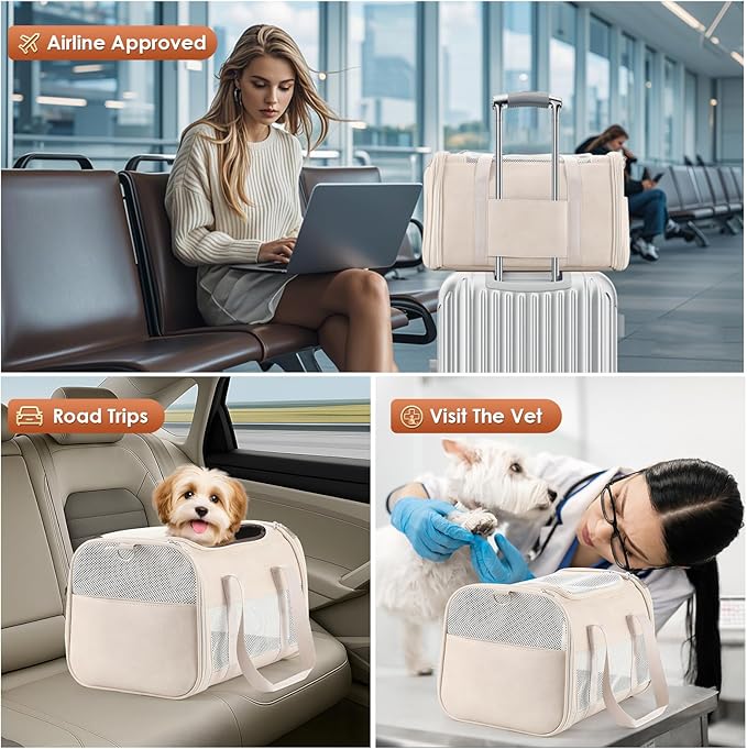 Fashion Leather Dog Carrier, Airline Approved Cat Carrier Soft Sided Pet Bag Carrier Purse for Puppy Kitten Small Animals White-PurrikoPets