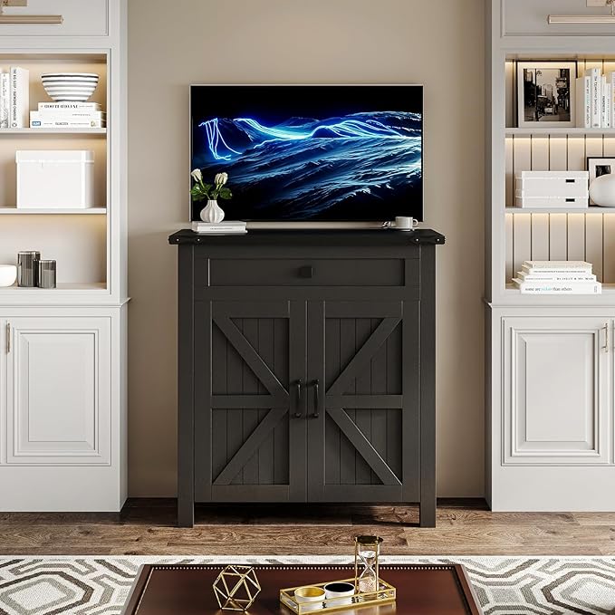 20 Gallon Aquarium Stand With Charging Station, Farmhouse Fish Tank Stand, Reptile Tank Stand Terrarium Stand with Drawer and Cabinet Storage, Sturdy Heavy Duty 27.6"×15.7" Tabletop - Black-PurrikoPets