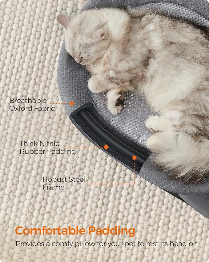 Feandrea 2-Tier Elevated Cat Hammock Bed, Breathable Furniture for Multi-Cat Households Indoor and Outdoor, with Removable Washable Mesh, Steel Frame, for Summer, Dove Gray UPCB012G01-PurrikoPets