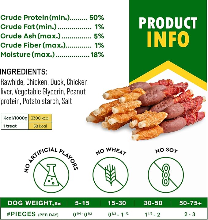 Dog Treats Rawhide Sticks Wrapped with Chicken 11 oz Pet Natural Chew Treats - Grain Free Meat & Human Grade Dried Snacks - Best for Small & Large Dogs (10.6 Ounce (Pack of 1), Triple Sticks)-PurrikoPets