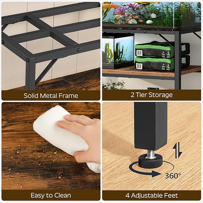 40-50 Gallon Fish Tank Stand, Aquarium Stand with 2-Tier Storage Shelves, Heavy Duty Breeder Turtle Terrarium Stand Rack for Home Office, 36.2" L x 18.9" W x 24.4" H, Rustic Brown FTHR4001-PurrikoPets