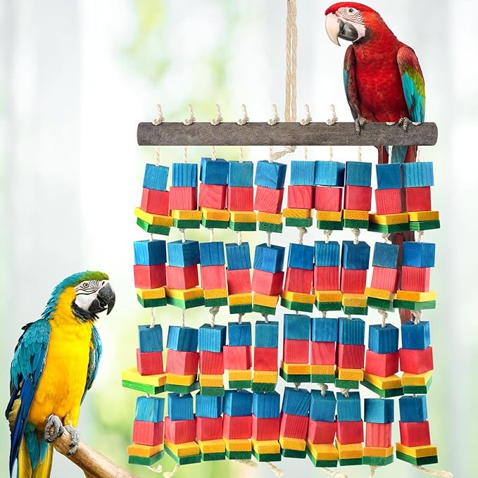 Extra Large Bird Toys, 21.6inch XL Macaw African Grey Parrot Chewing Toys, Natural Wooden Block Knots Tearing Toy Parrot Cage Accessories for Big Birds-PurrikoPets
