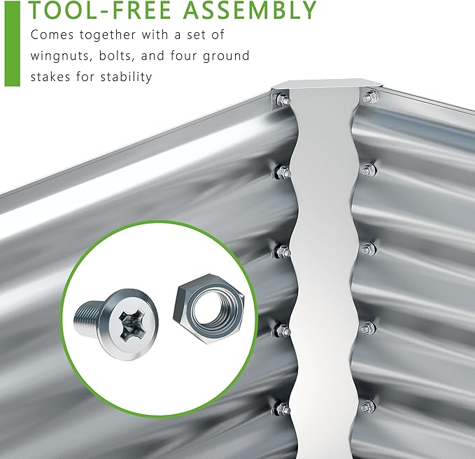 EKX 8x4x2FT Galvanized Raised Garden Bed, Raised Garden Bed Kit-Metal Planter Box Outdoor,Planting for Vegetables, Fruits,Herbs, Flowers-Slive-PurrikoPets