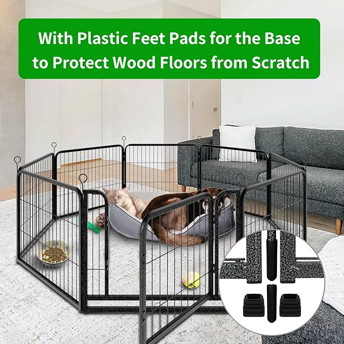 Dog Playpen Outdoor Extra Wide 16 Piece Panels Heavy Duty Dog Fence 24" Height Anti-Rust with Doors Portable for RV Camping Yard, Total 29FT, 68 Sq.ft, Snowy Black-PurrikoPets