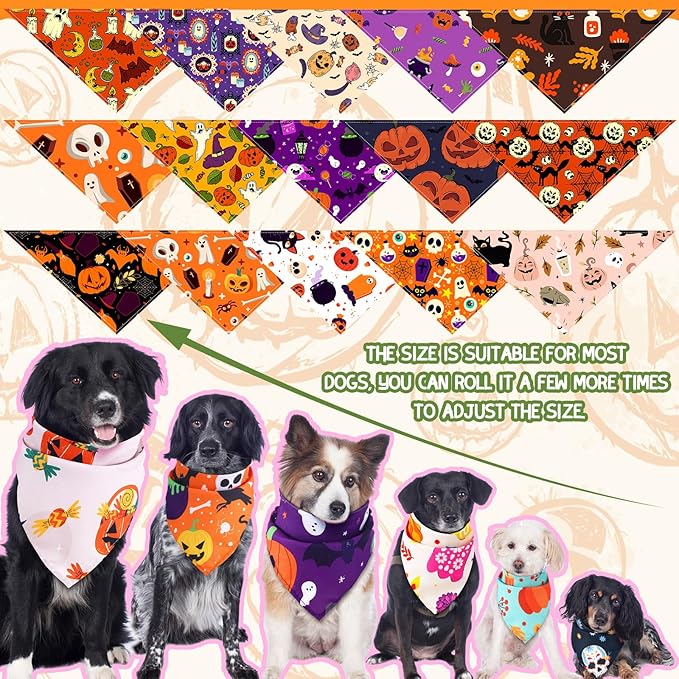 100 Pcs Halloween Dog Bandanas Bulk Pet Bibs Colorful Triangle Scarf Pet Bandanas for Medium Large Dogs Halloween Party Costume Decor-PurrikoPets