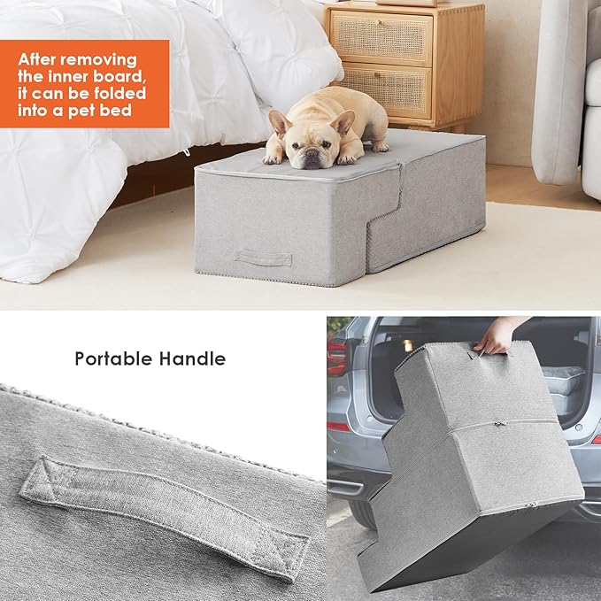 EHEYCIGA Dog Stairs for Bed 20" H, 4-Step Extra Wide Dog Steps for High Bed, Pet Steps for Small Dogs and Cats, Non-Slip Balanced Pet Ramp Indoor, Light Grey-PurrikoPets