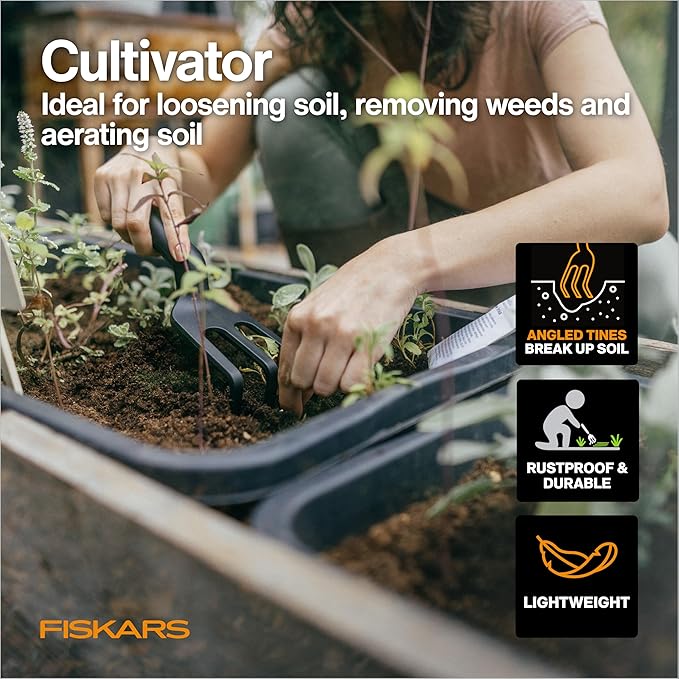 Fiskars House Plant Starter Tool Gift Set with Bypass Pruner, Trowel, Cultivator, and L/XL Garden Gloves, Accessories for Indoor Gardening (4 Piece Kit)-PurrikoPets