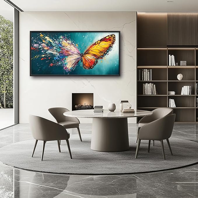 Extra Large Framed Abstract Butterfly Wall Art,Colorful Graffiti Wall Decor,Splashing Wings Pictures for Living Room,Canvas Print Painting Modern Artwork Bedroom Office Bathroom Home Decor 60L x30W-PurrikoPets
